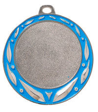 Thumbnail for Eine runde Silbermedaille, Medaillen Münster 70 mm PK79232g-E50, verfügt über einen blauen Zierrand und eine kleine Schlaufe an der Oberseite zum Befestigen an einem Band und zeigt das exklusive Design von Pomeki.