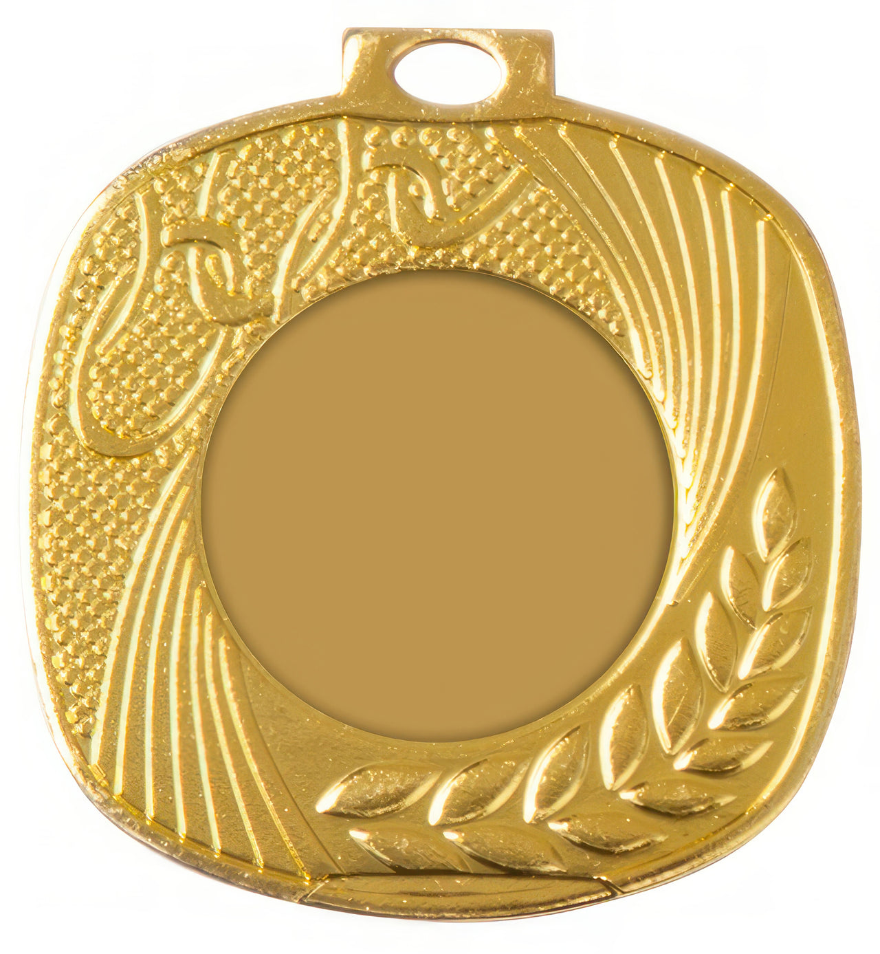 Wir präsentieren die Medaillen Dortmund 45 x 45 mm PK79254g-E25: eine atemberaubende quadratische Medaille in Goldfarbe mit einer runden Mitte, die mit einem aufwendig geprägten Band und Lorbeermuster verziert ist und aus erstklassigen Materialien gefertigt wurde.