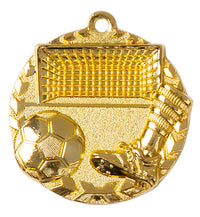 Thumbnail for Das Fußballtor mit Ball Medaillen Saarbrücken 47 mm PK79260 ist eine Goldmedaille mit einem Fußballtor, einem Fußball und einem Fuß in einem Fußballschuh, gefertigt aus hochwertigem Material für ein exklusives Design.