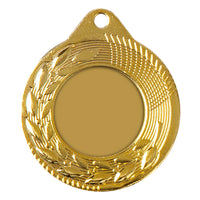 Thumbnail for Das Medaillen Trier 45 mm PK79292g-E25 verfügt über ein schlichtes Golddesign mit einem Lorbeerkranz um eine leere runde Mitte und einem kleinen Loch an der Oberseite und zeigt so ein exklusives Design.