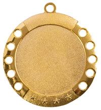 Thumbnail for Die Medaillen Ulm 70 mm PK79308g-E50 ist eine Goldmedaille mit kreisförmigem Design, einer strukturierten Mitte, kleinen Aussparungen am Rand und drei Sternen an der Unterseite, gefertigt aus hochwertigem Material für ein exklusives Design.