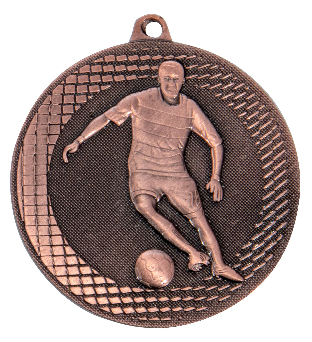 Die Fußballspieler Medaillen Rostock 50 mm PK79335 sind eine Bronzemedaille mit dem erhabenen Bild eines dribbelnden Fußballspielers, gefertigt aus hochwertigem Material für ein exklusives Design.