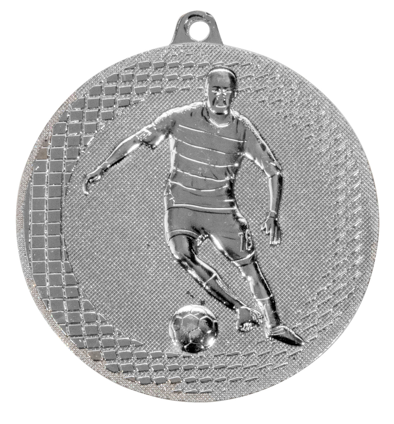 Die Fußballspieler Medaillen Rostock 50 mm PK79335 sind eine aus hochwertigem Material gefertigte Silbermedaille mit einem eingravierten Bild eines dribbelnden Fußballspielers und einem exklusiven Design.