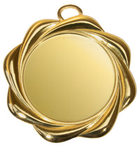 Thumbnail for Die Medaillen Nürnberg 70 mm PK79341g-E50 ist eine aus hochwertigem Material gefertigte Goldmedaille mit einem wirbelnden Design am äußeren Rand und einer leeren runden Mitte. Das exklusive Design macht sie zu einem herausragenden Stück in jeder Sammlung.